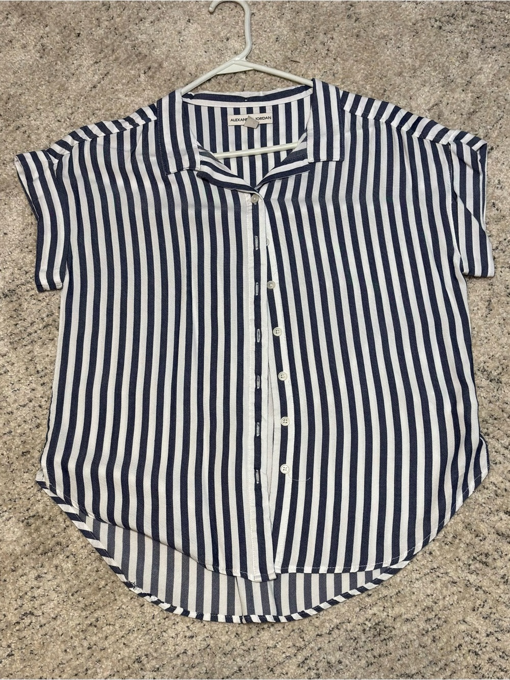 Striped Navy & White Short-Sleeve Button-Down Blouse